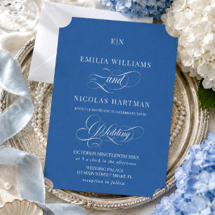 Blue White Monogram Wedding Invitation