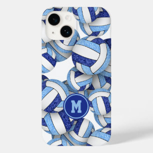 Blue white monogrammed girly volleyballs pattern  Case-Mate iPhone 14 case