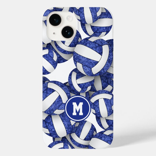 Blue white monogrammed girly volleyballs pattern  Case-Mate iPhone case (Back)
