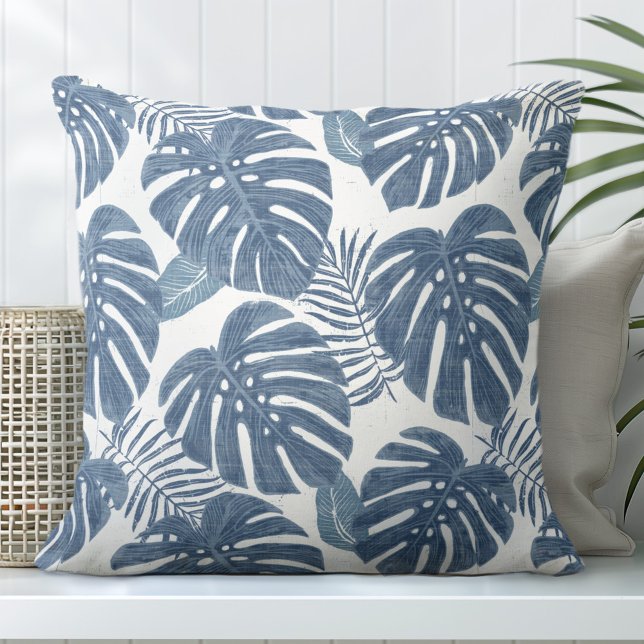 Blue & White Monstera Palm Leaves Cushion (Creator Uploaded)