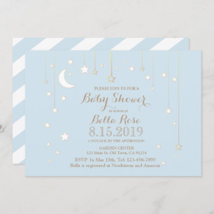 Blue White Moon Star Boy Baby Shower Invite