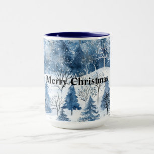 Blue White Mountain Christmas Trees Mug