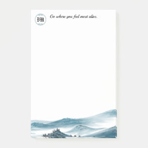 Blue White Mountain View Monogram Positive Quote Post-it Notes