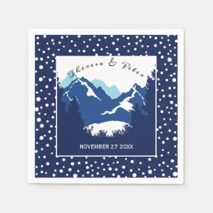 Blue, white mountains and polka dots wedding napkin