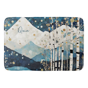 Blue White Mountains Bath Mat