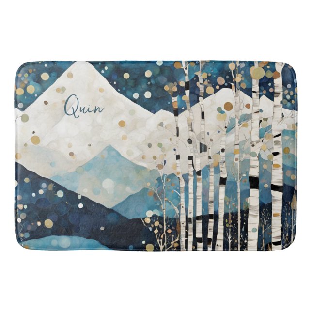 Blue White Mountains Bath Mat (Front)