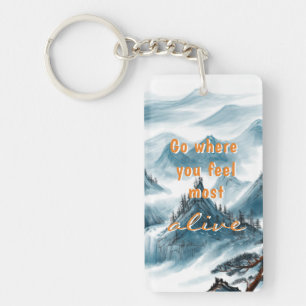 Blue White Mountains Nature Lovers Zen Quote Key Ring