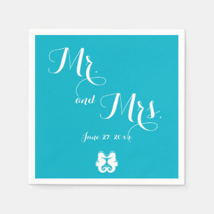 Blue White Mr. and Mrs. Seahorse Wedding Napkins