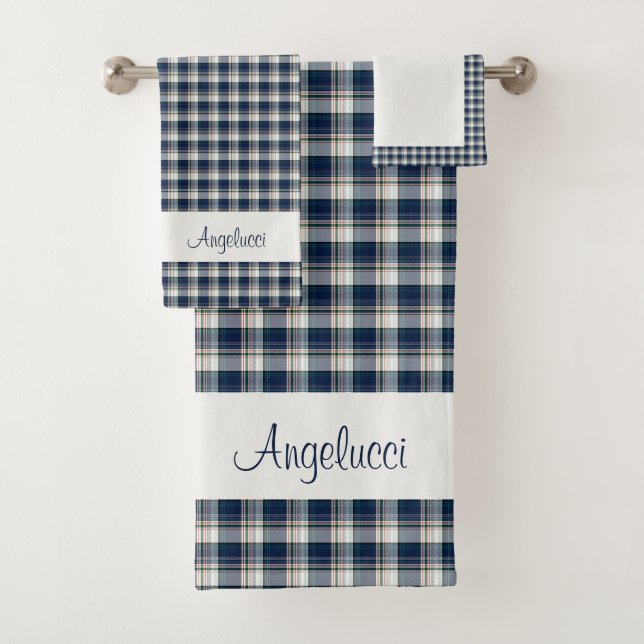 Blue, White, Multi Thread Plaid Bath Towel Set (Insitu)