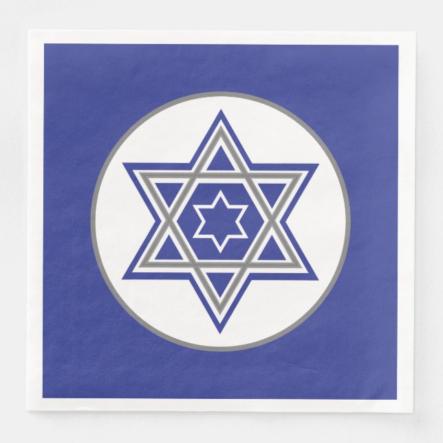 Blue & White Multiple Stars of David Design Napkin (Front)