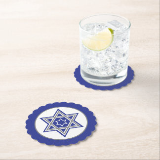 Blue & White Multiple Stars of David Design Paper Coaster