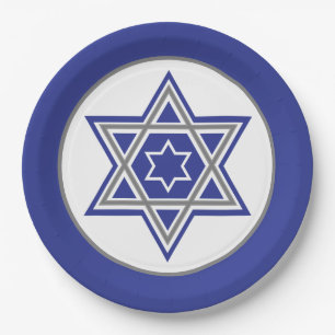 Blue & White Multiple Stars of David Design Paper Plate