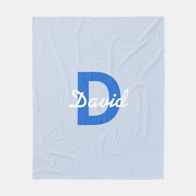 Blue & White Name & Monogram Fleece Blanket (Front)