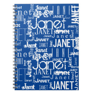 Blue White Name Word Cloud Typography Notebook