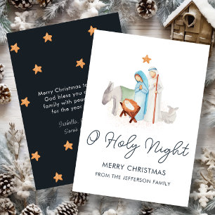 Blue & White Nativity Religious Christmas  Holiday Card