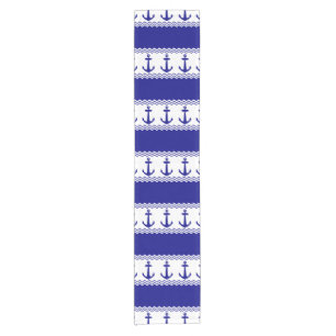 Blue White Nautical Anchor Coastal Stripes Short Table Runner