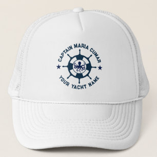 Blue White Nautical Boat Wheel Vintage Octopus Trucker Hat