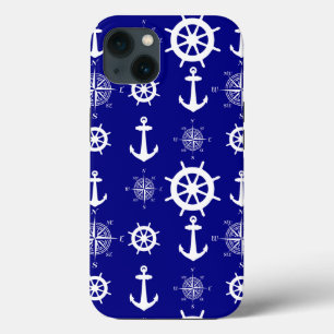 Blue White Nautical Coastal Boating iPhone 13 Case