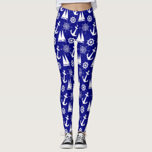 Blue White Nautical Coastal Boating Leggings