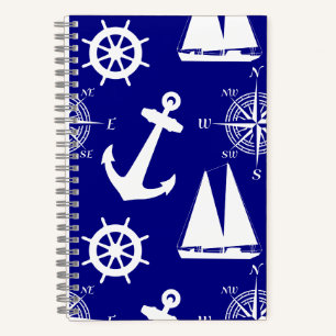 Blue White Nautical Coastal Boating Notebook
