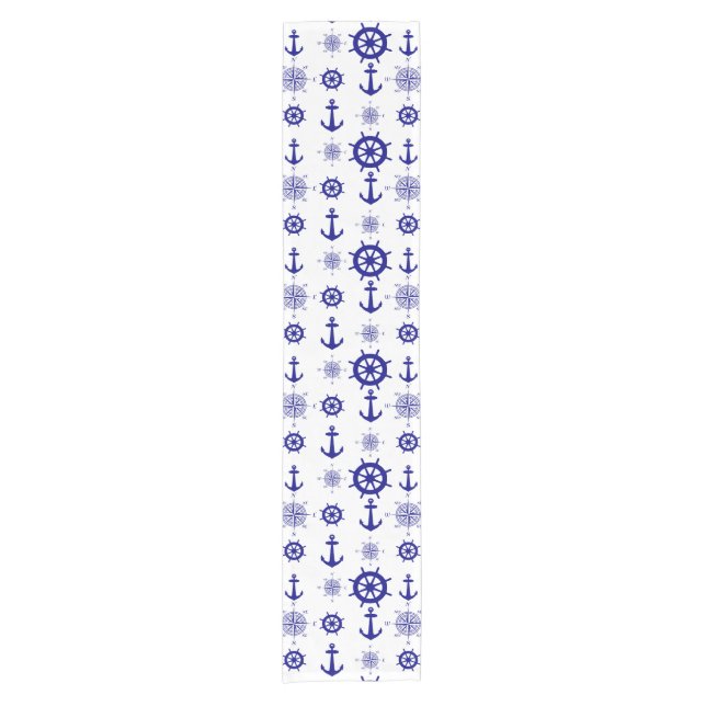 Blue White Nautical Coastal Boating Short Table Runner (Front)
