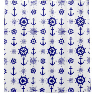 Blue White Nautical Coastal Boating Shower Curtain