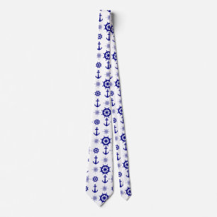 Blue White Nautical Coastal Boating Tie