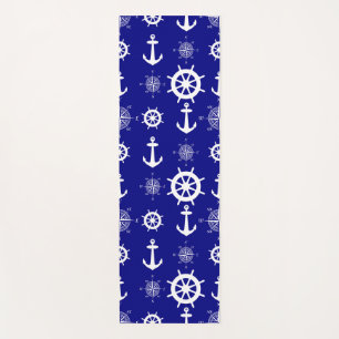 Blue White Nautical Coastal Boating Yoga Mat