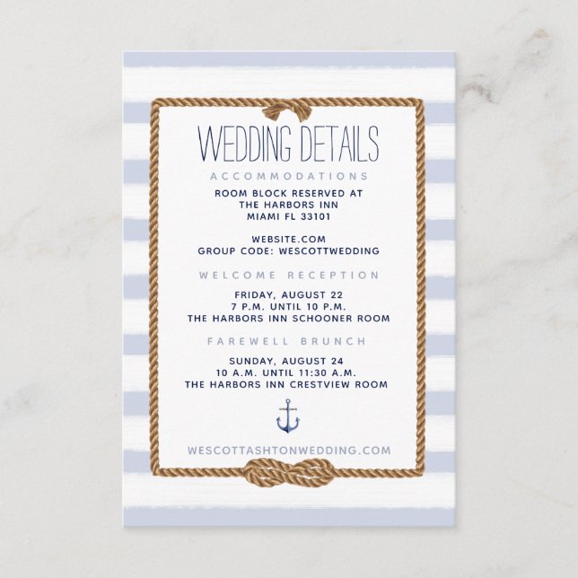 Blue & White Nautical Knot Wedding Details Enclosure Card (Front)
