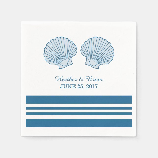 Blue White Nautical Seashells Paper Napkins (Front)