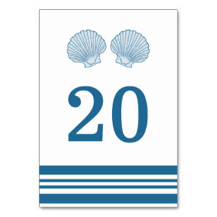 Blue White Nautical Seashells Table Card
