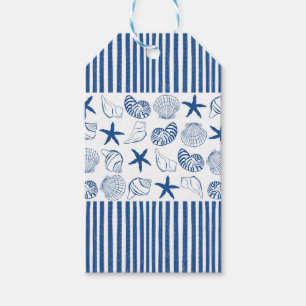 Blue & White Nautical stripes and shells Gift Tags