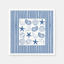 Blue & White Nautical stripes and shells