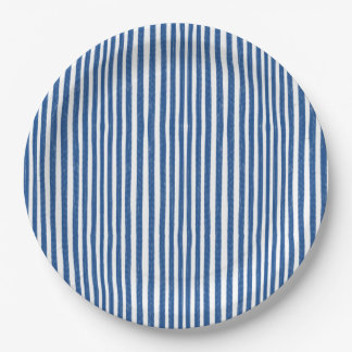 Blue & White Nautical stripes Paper Plate