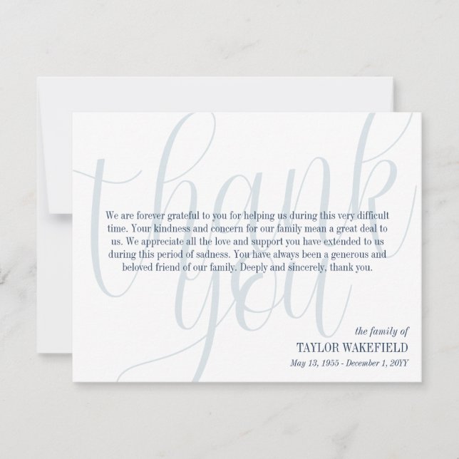 Blue White Navy Script Sympathy Thank You (Front)