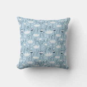 Blue White Navy Whimsical Watercolor Florals Cushion