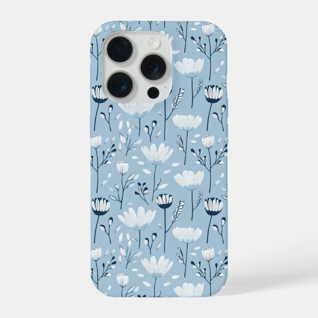 Blue White Navy Whimsical Watercolor Florals iPhone Case (Back)
