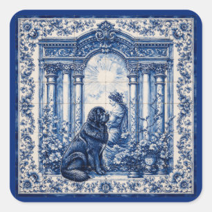 Blue & White Newfoundland Garden Tile Mural Square Sticker