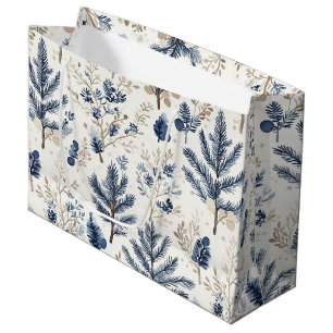 Blue White Nordic Christmas Tree Branches Large Gift Bag