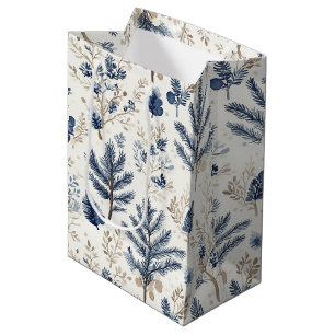 Blue White Nordic Christmas Tree Branches Medium Gift Bag