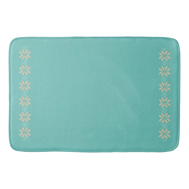 Blue White Norwegian border Bath Mat (Front)