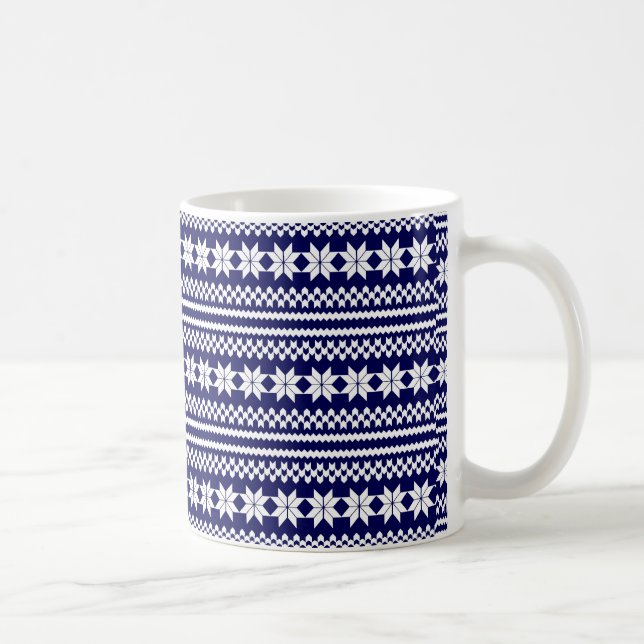 Blue White Norwegian Christmas Sweater Pattern Coffee Mug (Right)
