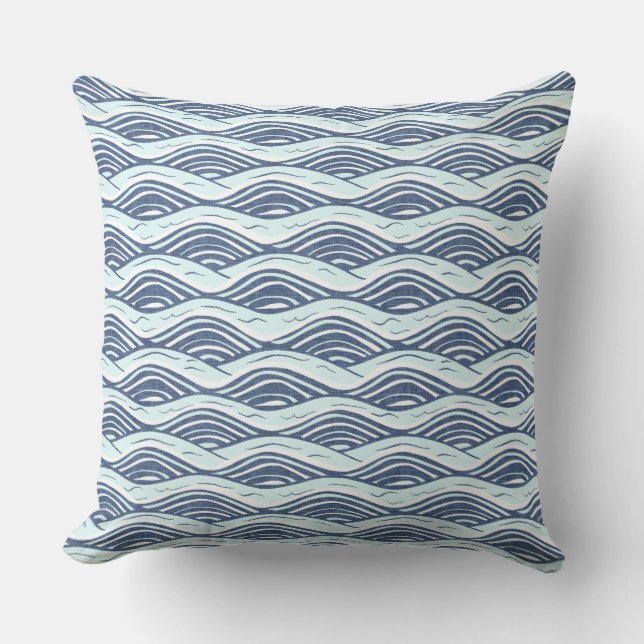 Blue & White Ocean Waves Throw Pillow (Front)