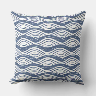 Blue & White Ocean Waves Throw Pillow
