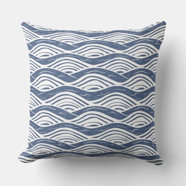 Blue & White Ocean Waves Throw Pillow (Front)