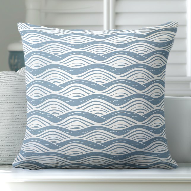 Blue & White Ocean Waves Throw Pillow (Creator Uploaded)