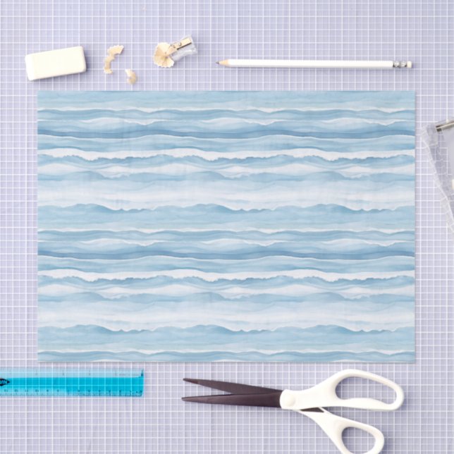 Blue White Ocean Waves Wedding Tissue Paper (Craft)