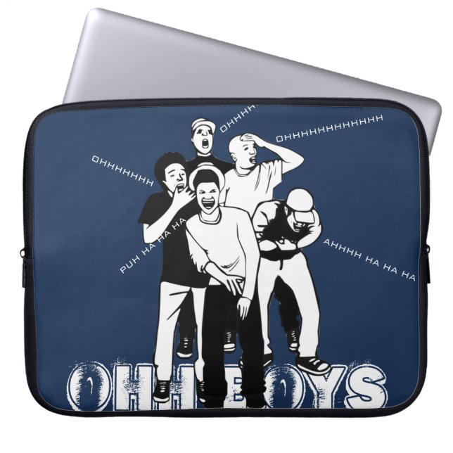 blue white OHH BOYS Cracking Up Laughing Laptop Sleeve (Front)