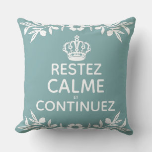 blue white olive branch French Keep Calm Carry On Cushion