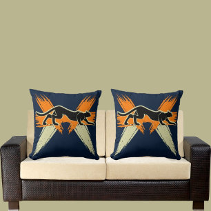 Blue White Orange Black Cute Cat Modern Zoo Animal Cushion